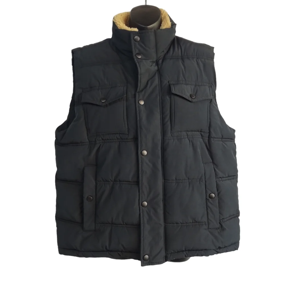 RuffHewn Men's Vest Sz L Faux Fur Bomber Puffer Jacket Black Size L